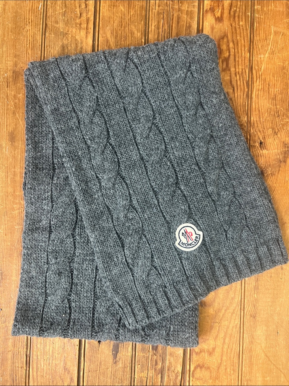 Moncler Charcoal Cable-Knit Wool Scarf